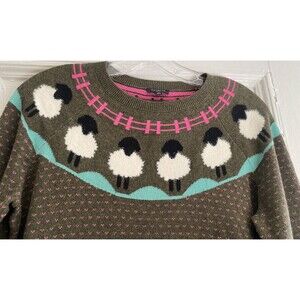 Talbots Sheep Sweater Petite SP Lamb Farm Cottagecore Pink Olive Novelty Knit